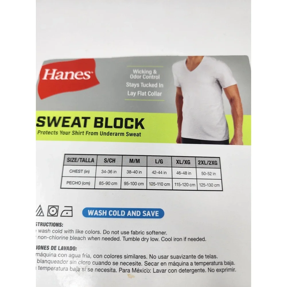 Hanes Mens Sweat Block V-Neck Undershirts White Cotton Blend Athletic Size Small
